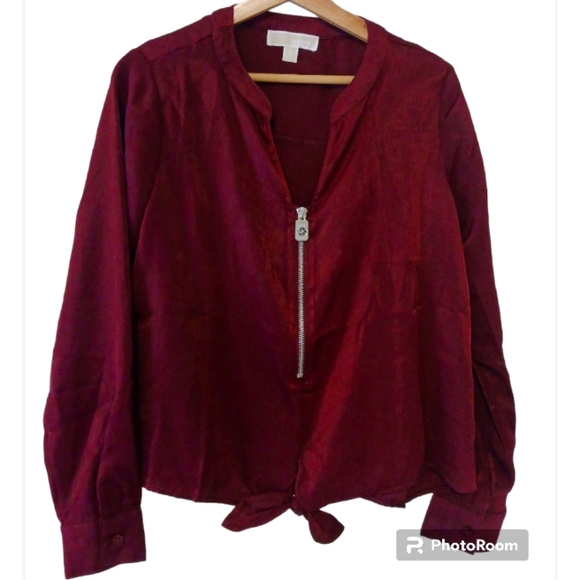 Michael Michael Kors burgundy zip down long sleeve shirt. - Picture 1 of 5